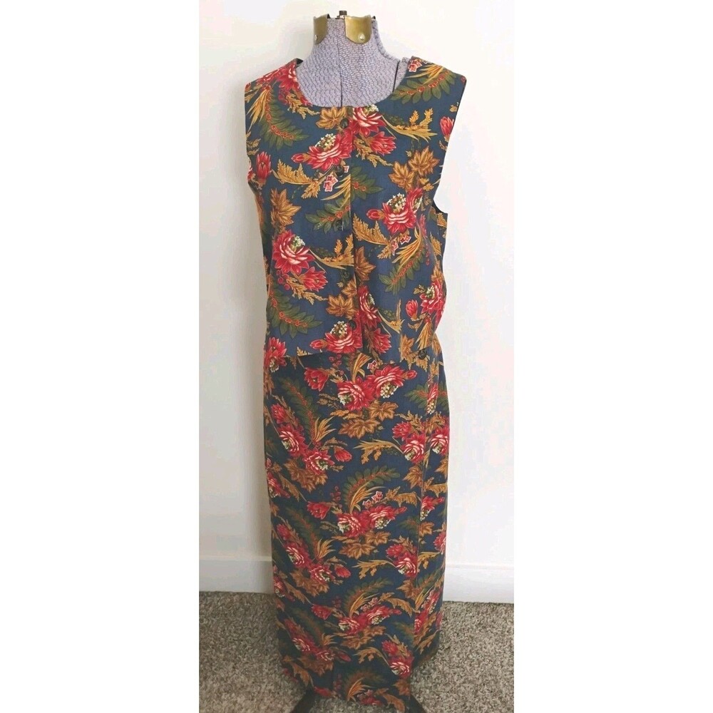 Eleanor Colton Floral Linen Wrap Skirt & matching Vest Fully lined sz 14/16
